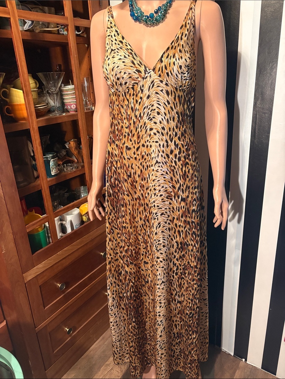 70s Vintage Leopard Print Slip Maxi Dress Sexy Nightgown Dress Size Small 2/4 - Picture 10 of 16
